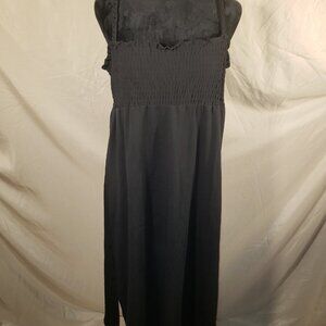Vintage Young Edwardian Black Sleeveless Dress with Tie Detail - A-1 (Size 11)